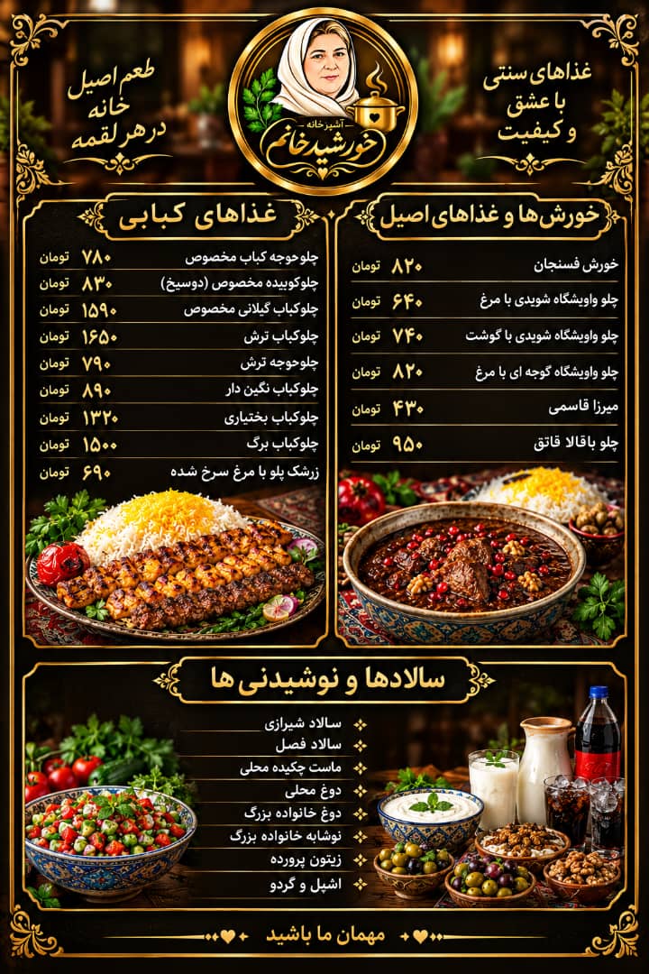 تصویر اصلی منوی رستوران خورشید خانم